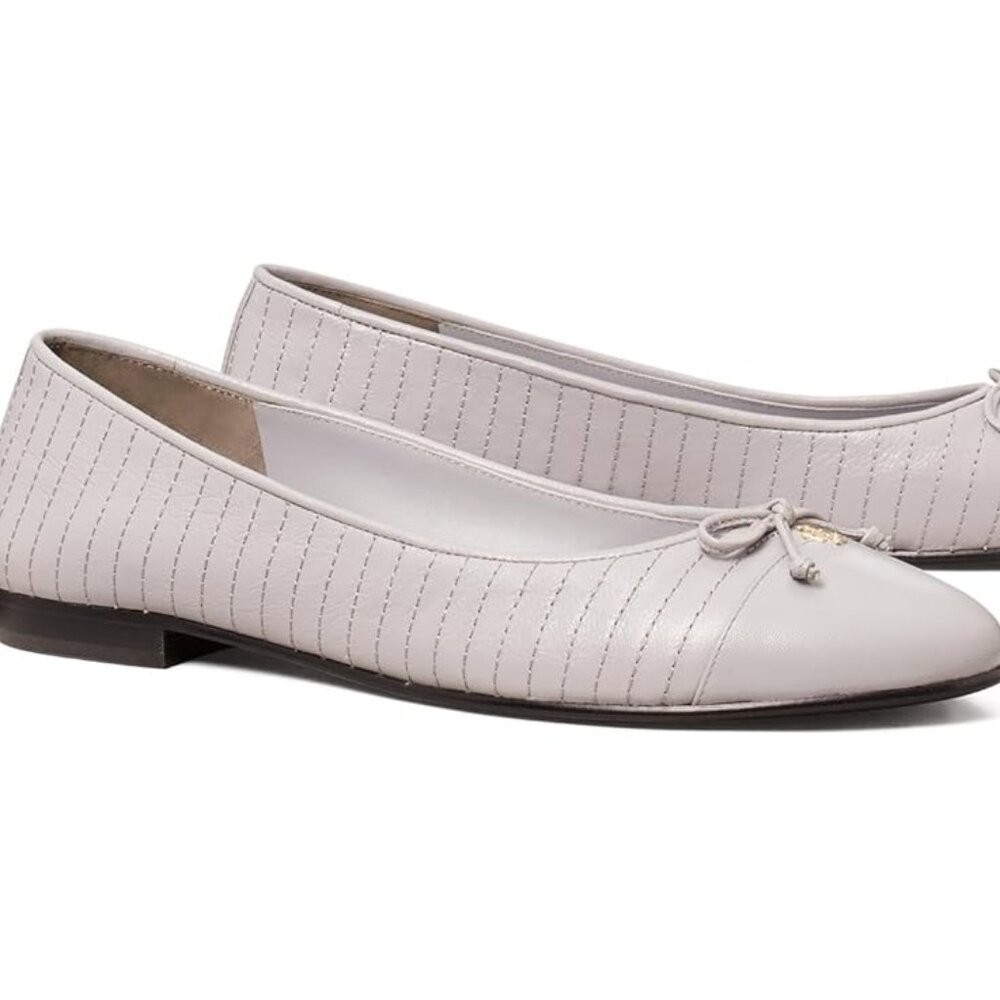 Tory Burch $258 Cap-Toe Quilted Ballet Bay Gray 029 Sz 10 NIB!